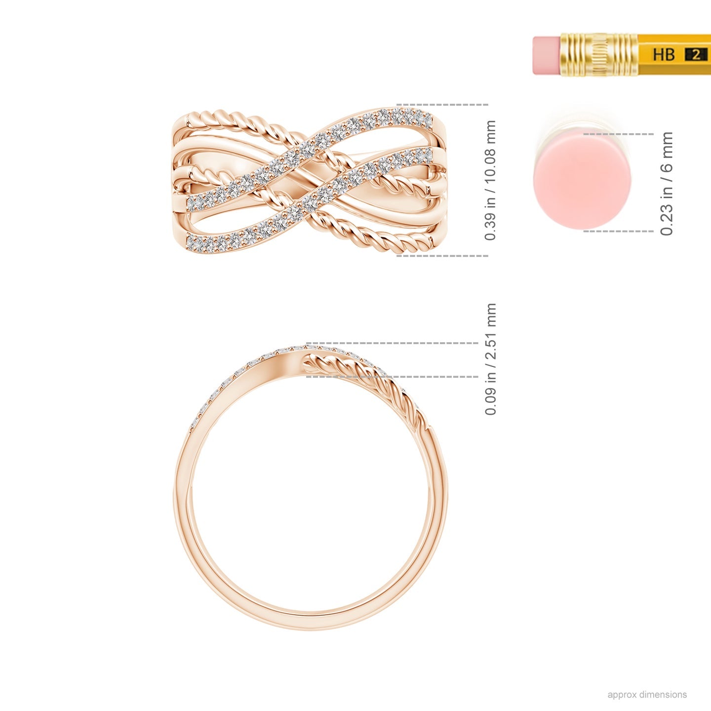 Entwined Rope &amp; Pavé Diamond Multi-Band Crossover Ring