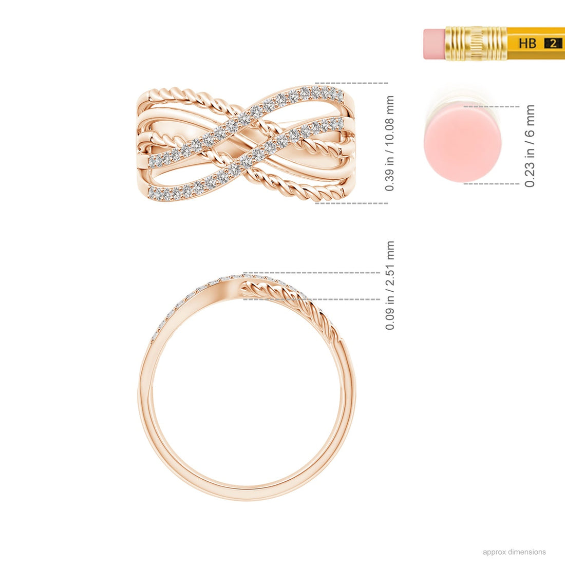Entwined Rope &amp; Pavé Diamond Multi-Band Crossover Ring