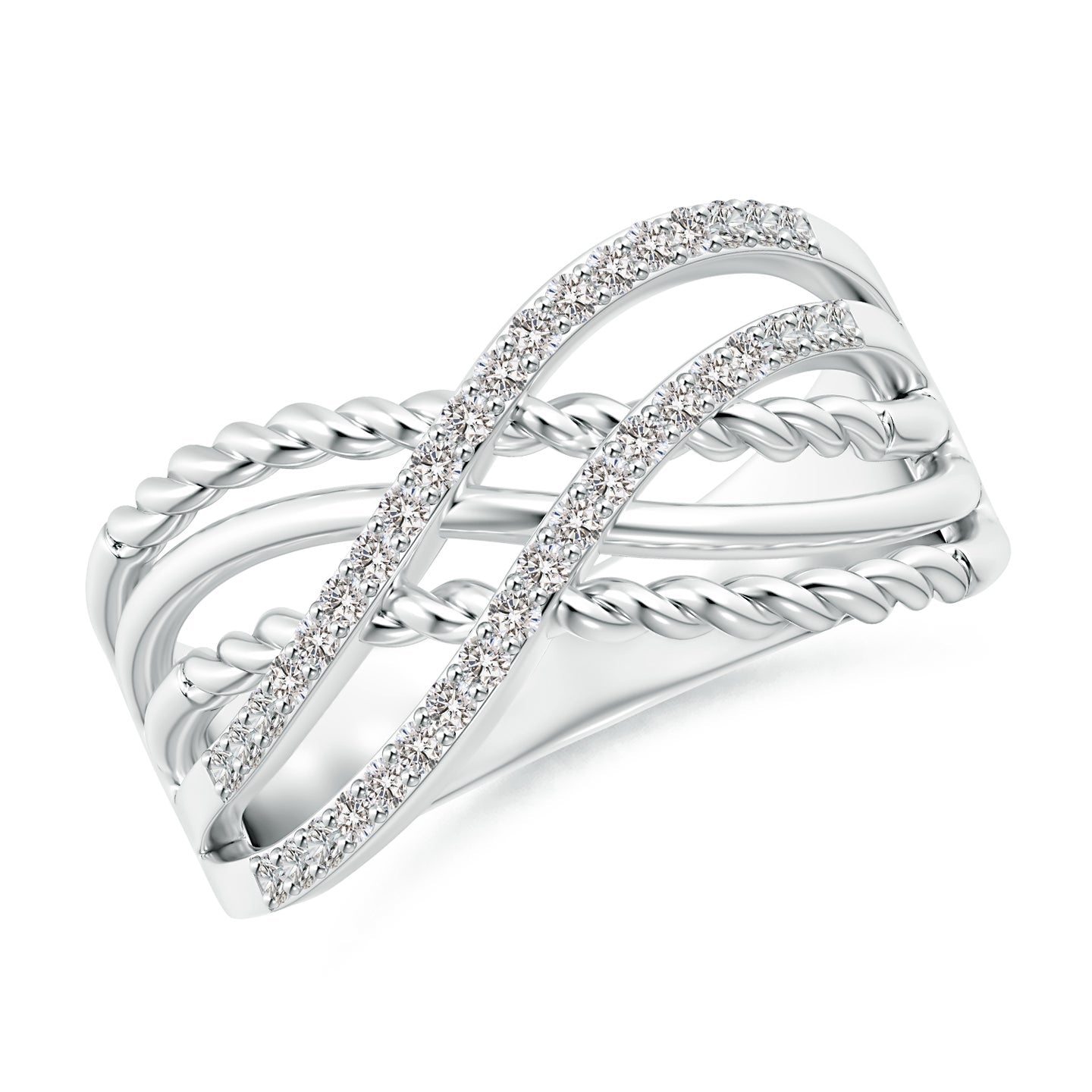 Entwined Rope &amp; Pavé Diamond Multi-Band Crossover Ring