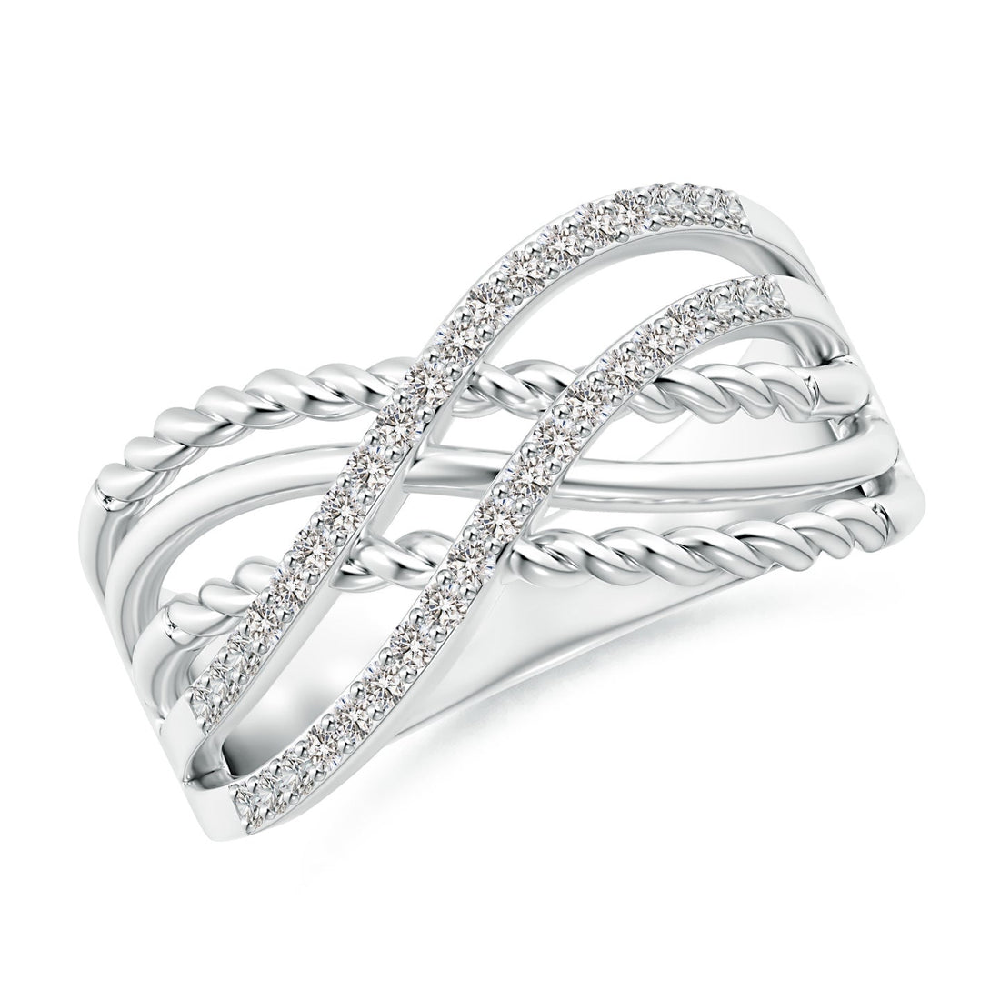 Entwined Rope &amp; Pavé Diamond Multi-Band Crossover Ring