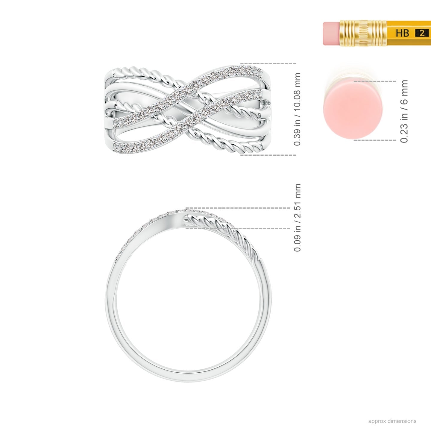Entwined Rope &amp; Pavé Diamond Multi-Band Crossover Ring