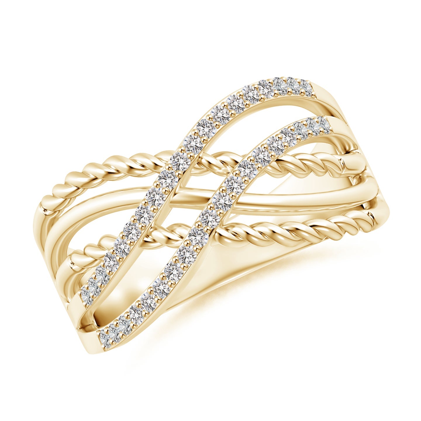 Entwined Rope &amp; Pavé Diamond Multi-Band Crossover Ring