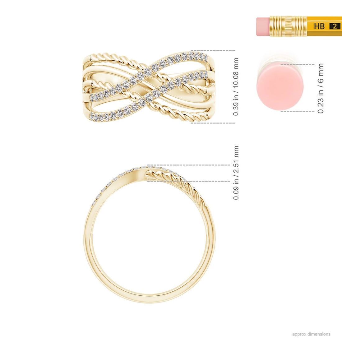 Entwined Rope &amp; Pavé Diamond Multi-Band Crossover Ring