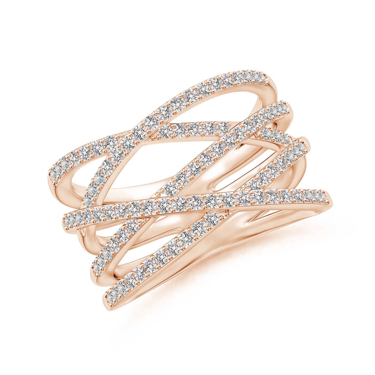 Multi-Strand Criss-Cross Pavé Diamond Wide Band Ring