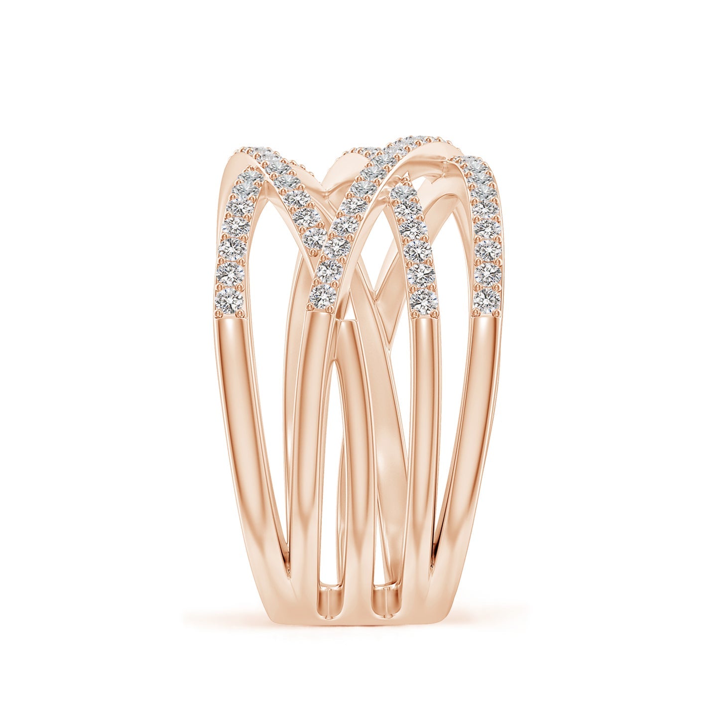 Multi-Strand Criss-Cross Pavé Diamond Wide Band Ring