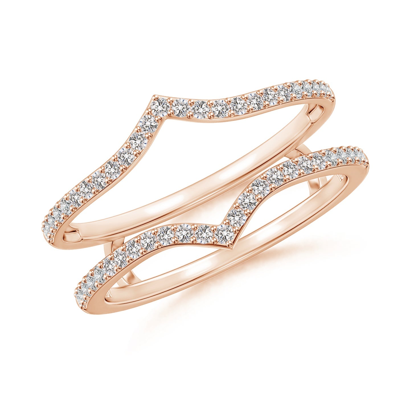 Double Curved Pave Diamond Engagement & Wedding Ring Enhancer Guard