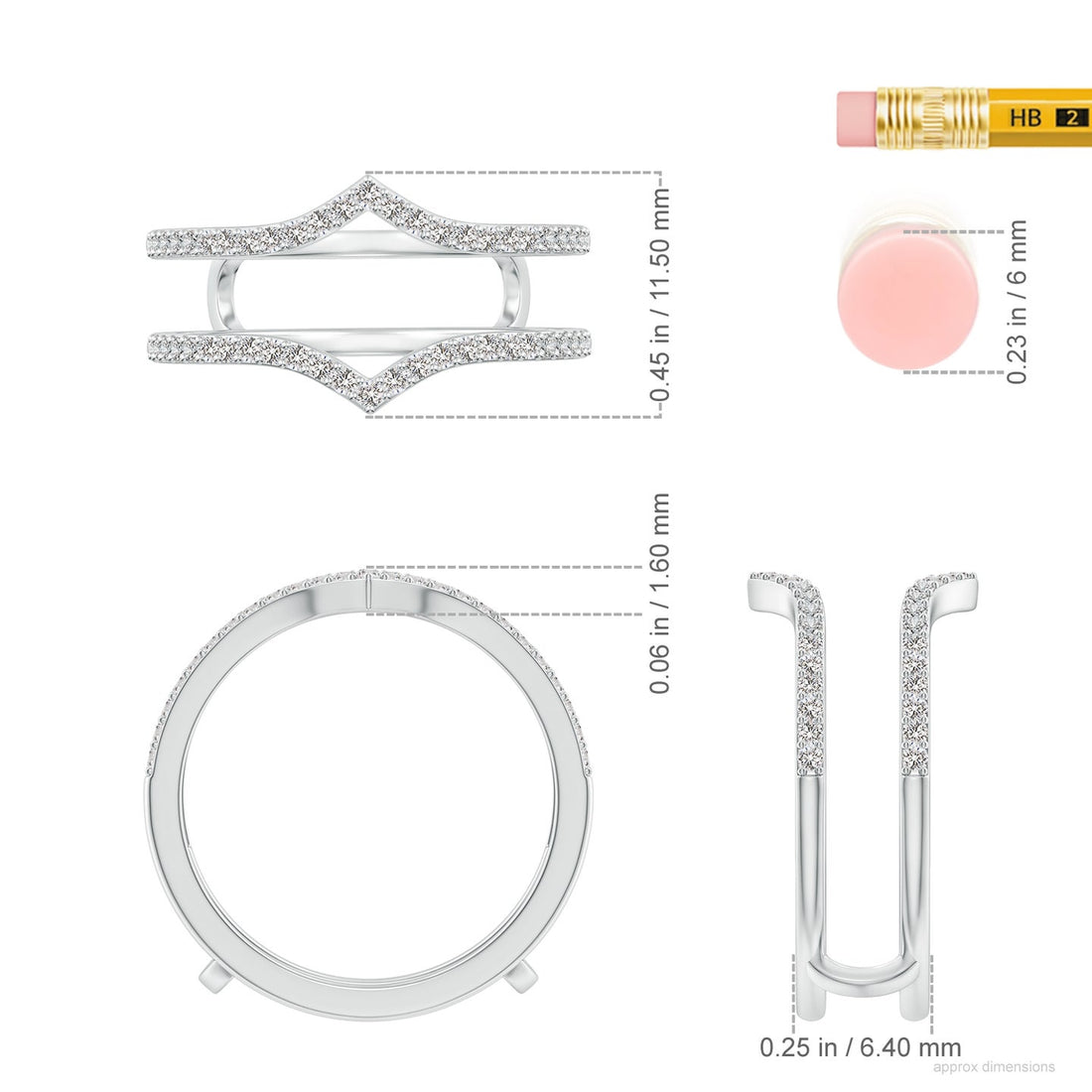 Double Curved Pave Diamond Engagement & Wedding Ring Enhancer Guard