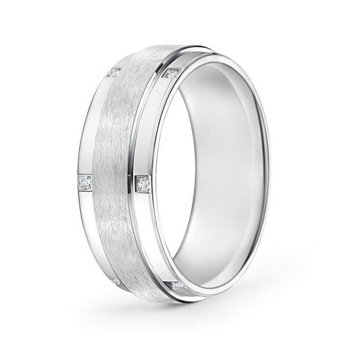 Lab-Grown Satin Finish Pave Set Men's Diamond Wedding Ring