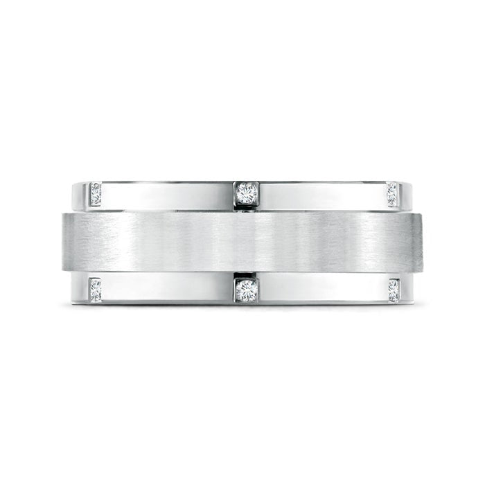 Lab-Grown Satin Finish Pave Set Men's Diamond Wedding Ring