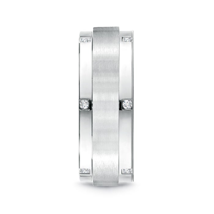 Lab-Grown Satin Finish Pave Set Men's Diamond Wedding Ring