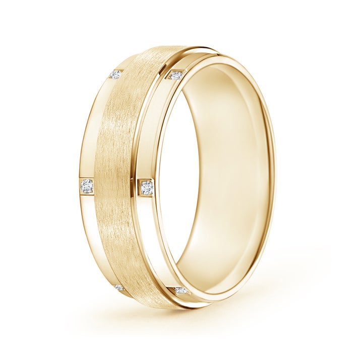 Lab-Grown Satin Finish Pave Set Men's Diamond Wedding Ring