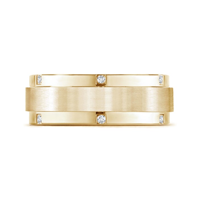 Lab-Grown Satin Finish Pave Set Men's Diamond Wedding Ring