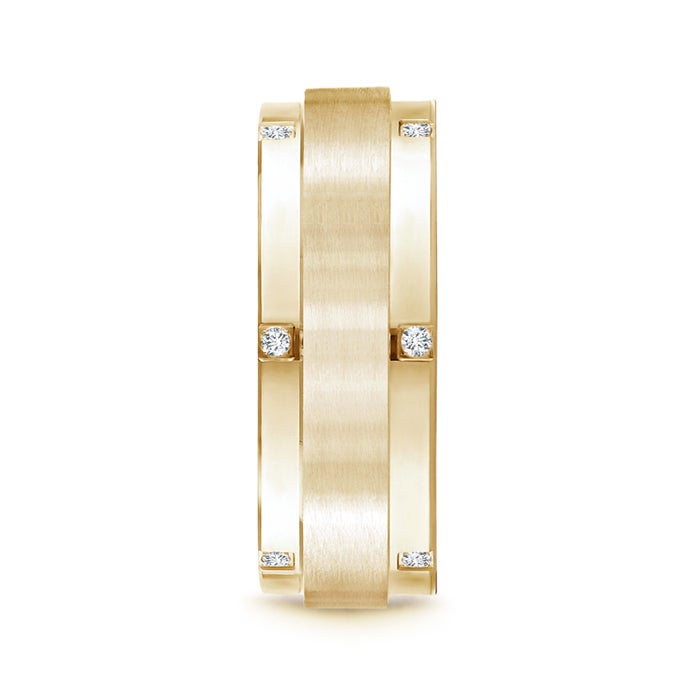 Lab-Grown Satin Finish Pave Set Men's Diamond Wedding Ring
