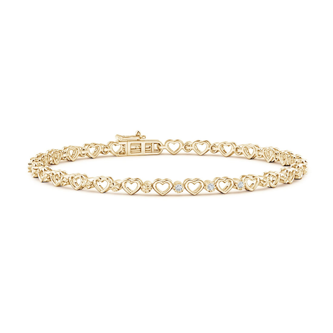 Three Stone Diamond And Heart Stackable Bracelet