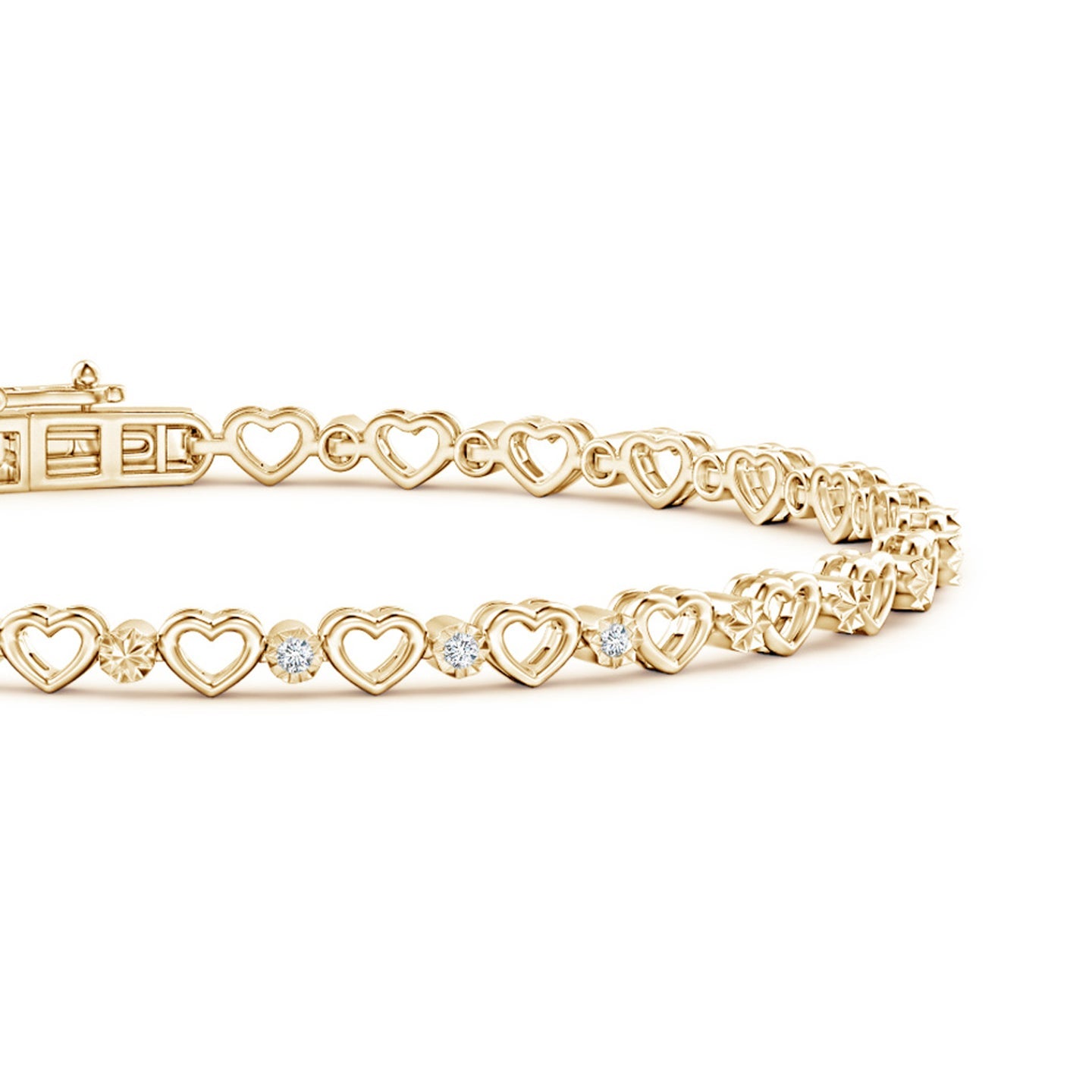 Three Stone Diamond And Heart Stackable Bracelet