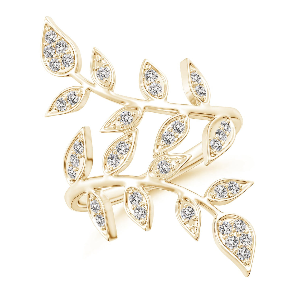 Diamond Pavé Olive Leaf Branch Cocktail Engagement & Wedding Ring