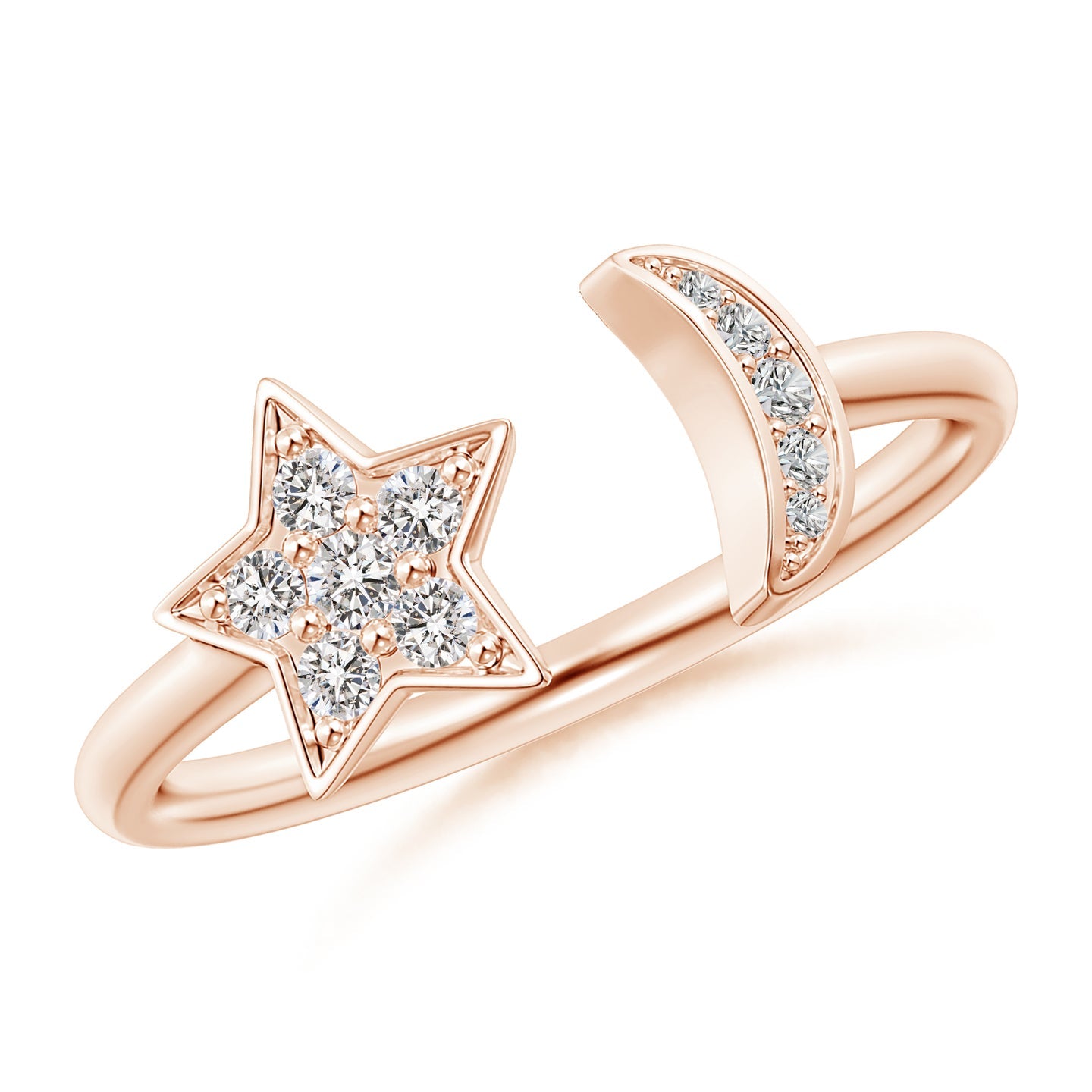Pave-Set Diamond Star And Moon Open Ring