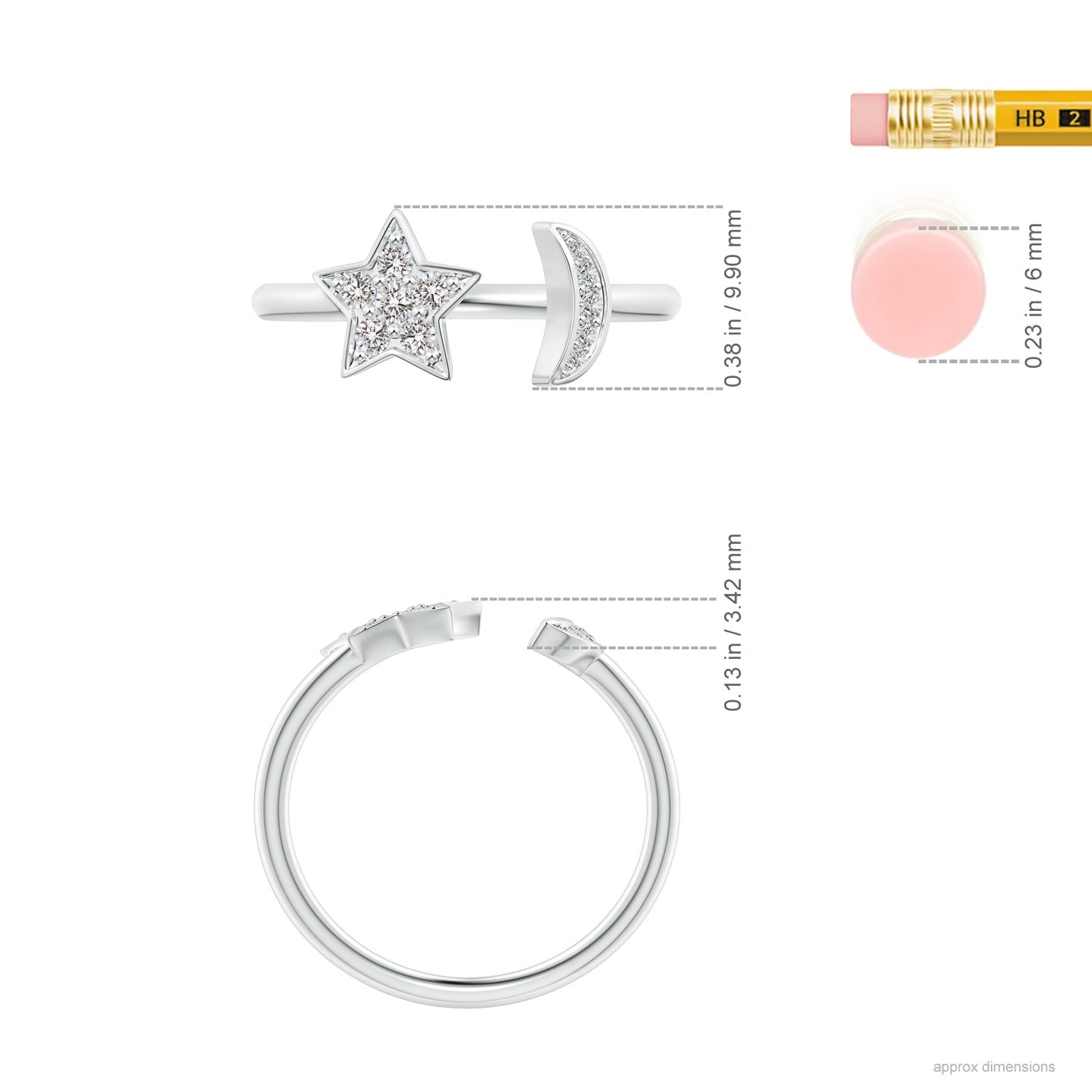 Pave-Set Diamond Star And Moon Open Ring