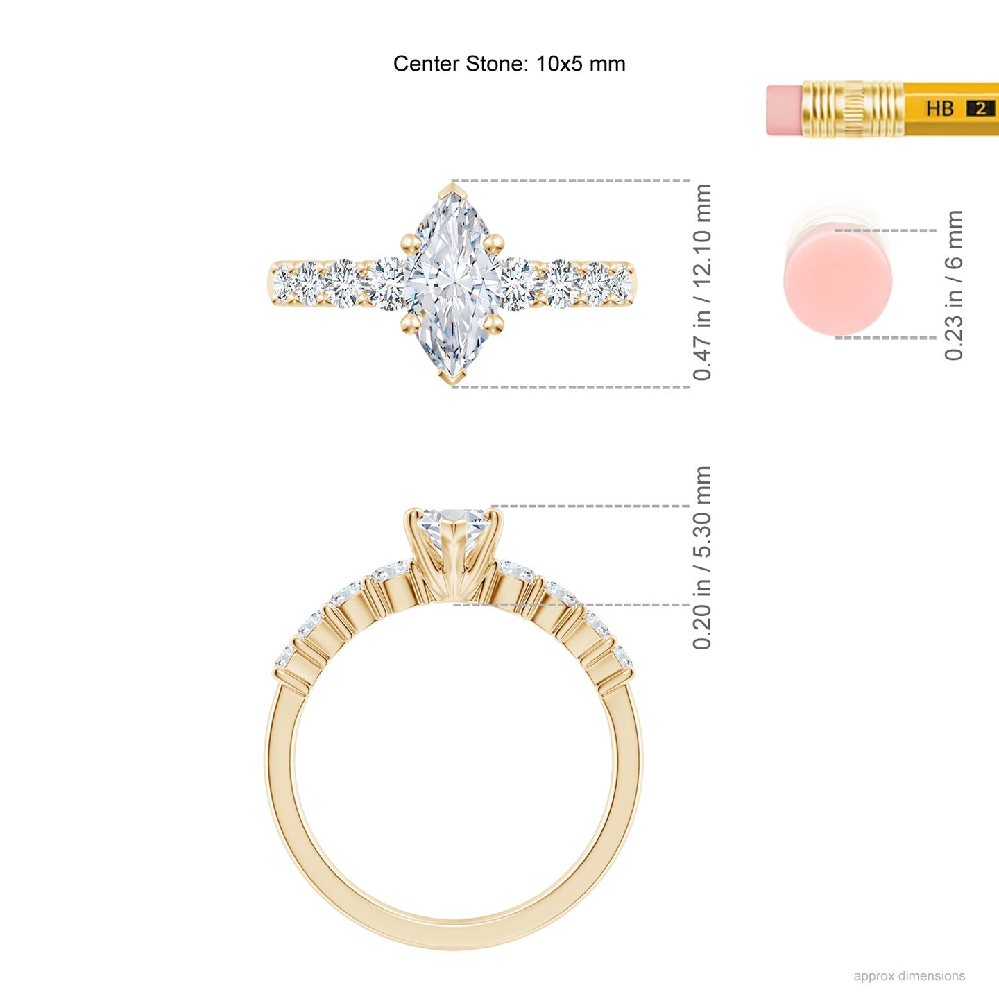 Marquise Lab Grown Diamond Engagement Ring with Diamond Shoulders in Yellow Gold