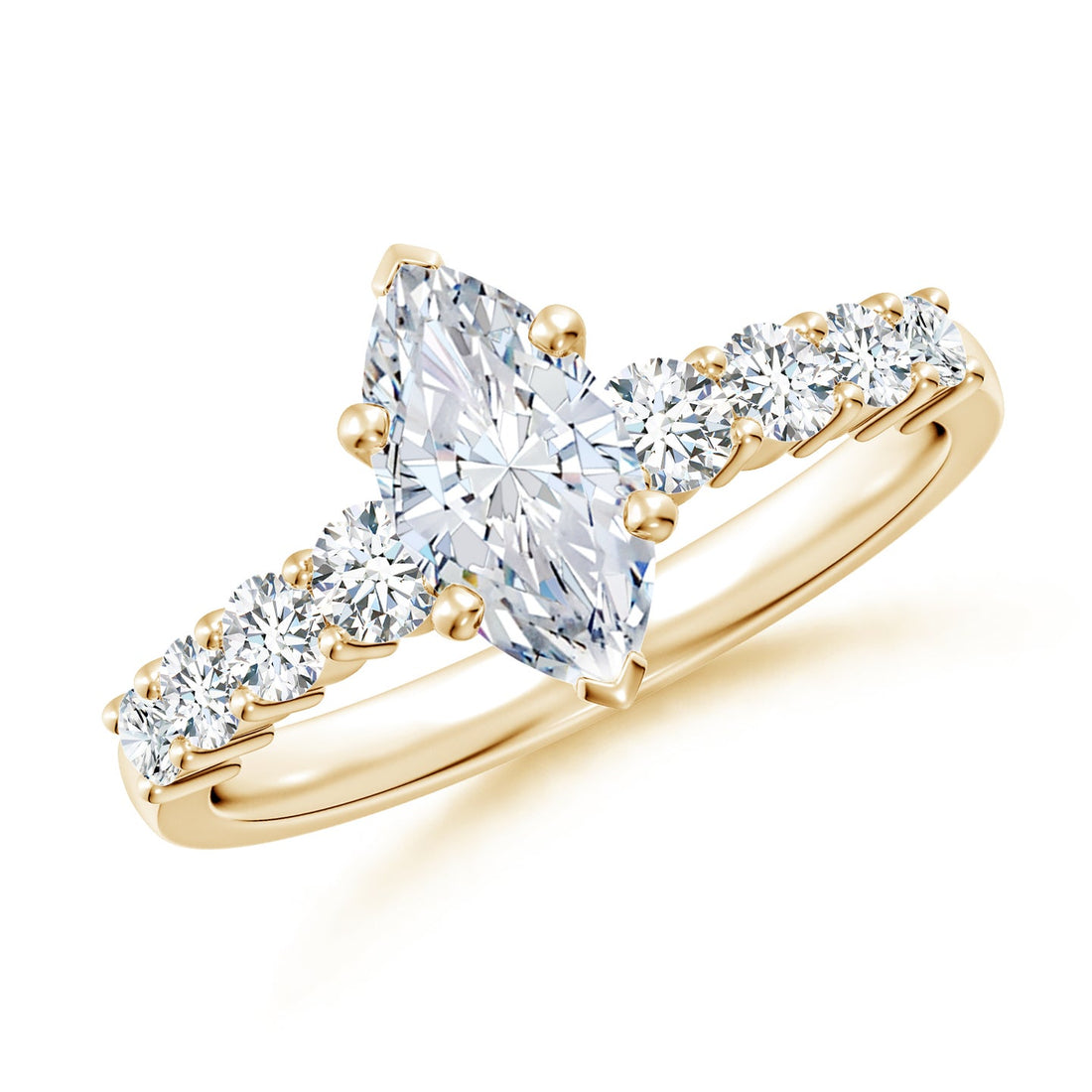 Marquise Lab Grown Diamond Engagement Ring with Diamond Shoulders in Yellow Gold