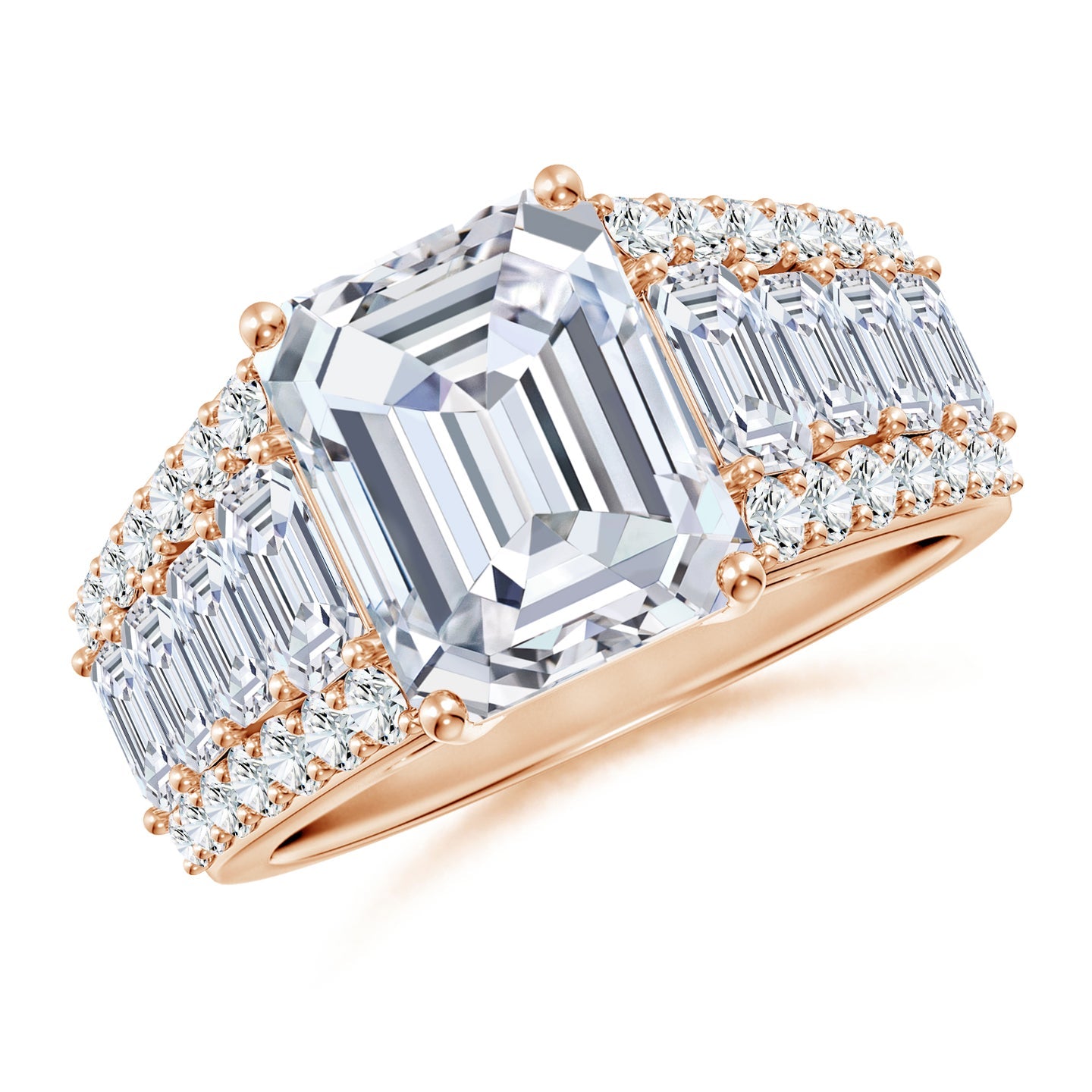 Emerald Cut Lab Grown Diamond Three-Row Statement Ring