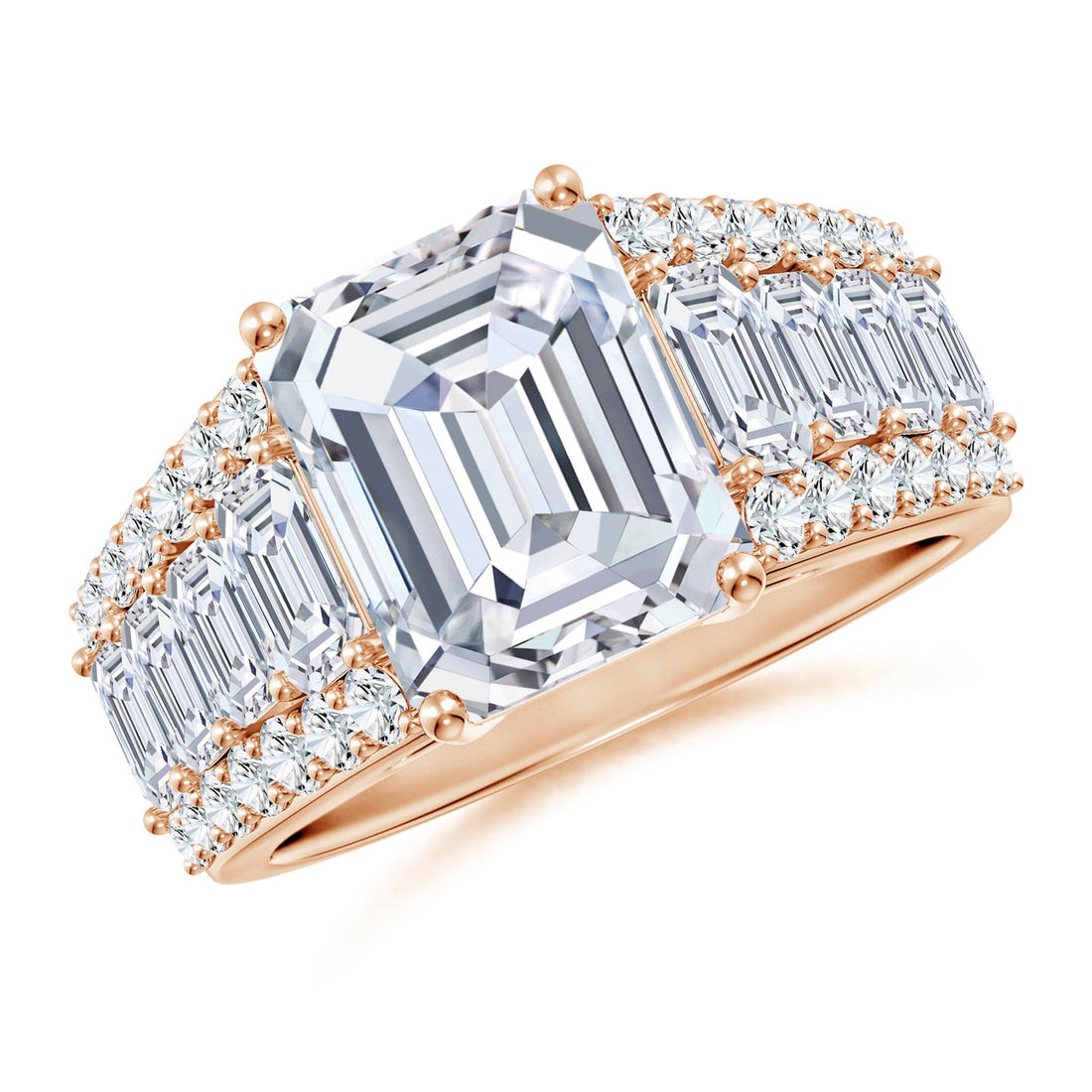 Emerald Cut Lab Grown Diamond Three-Row Statement Ring