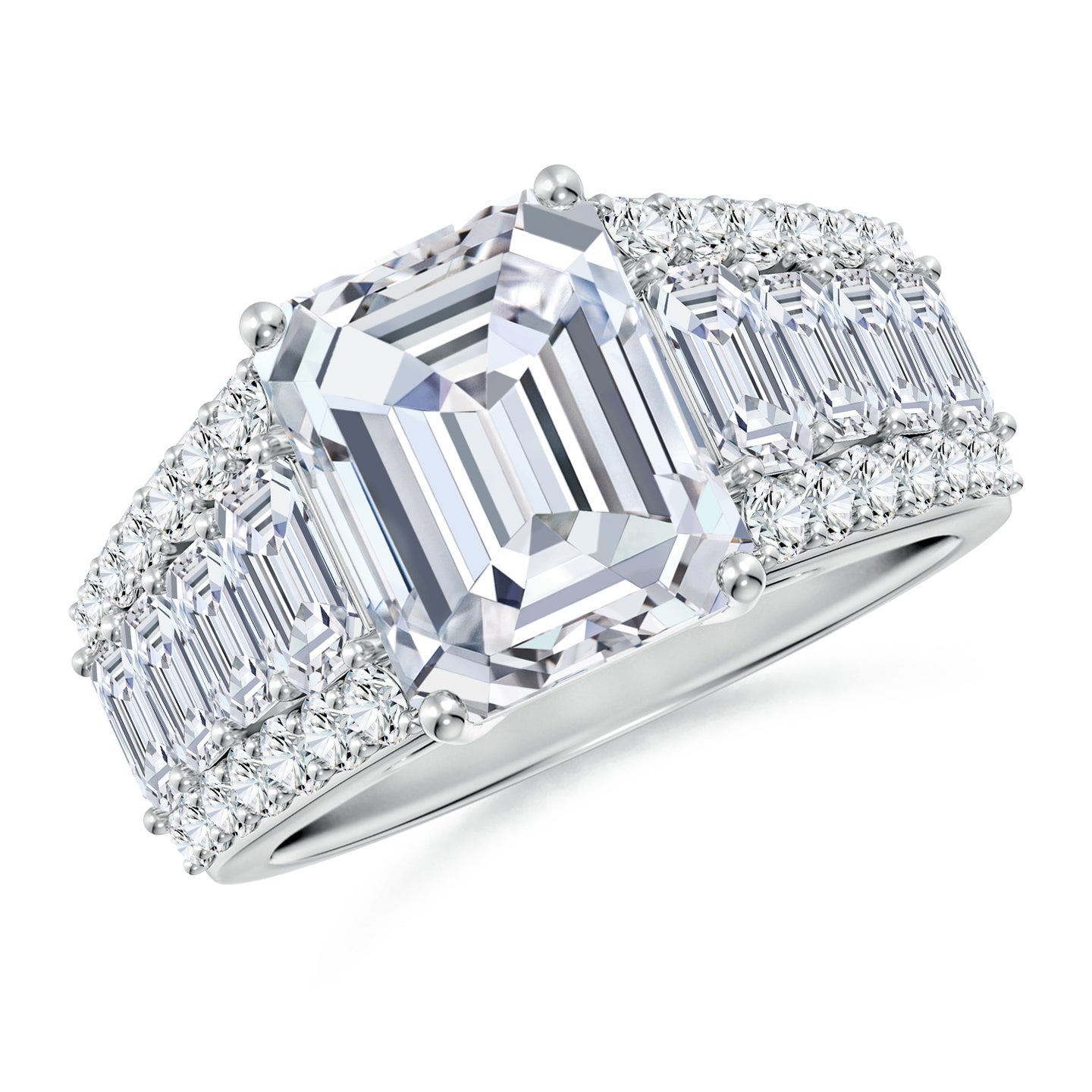 Emerald Cut Lab Grown Diamond Three-Row Statement Ring