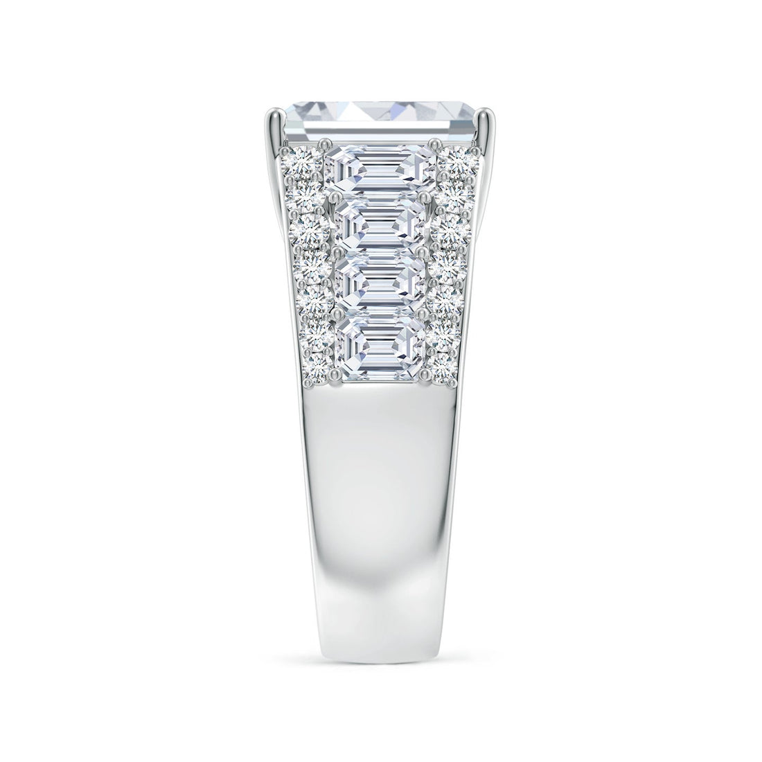 Emerald Cut Lab Grown Diamond Three-Row Statement Ring