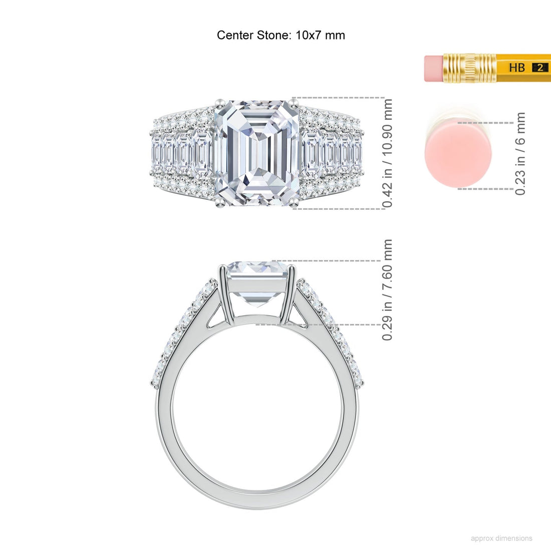 Emerald Cut Lab Grown Diamond Three-Row Statement Ring