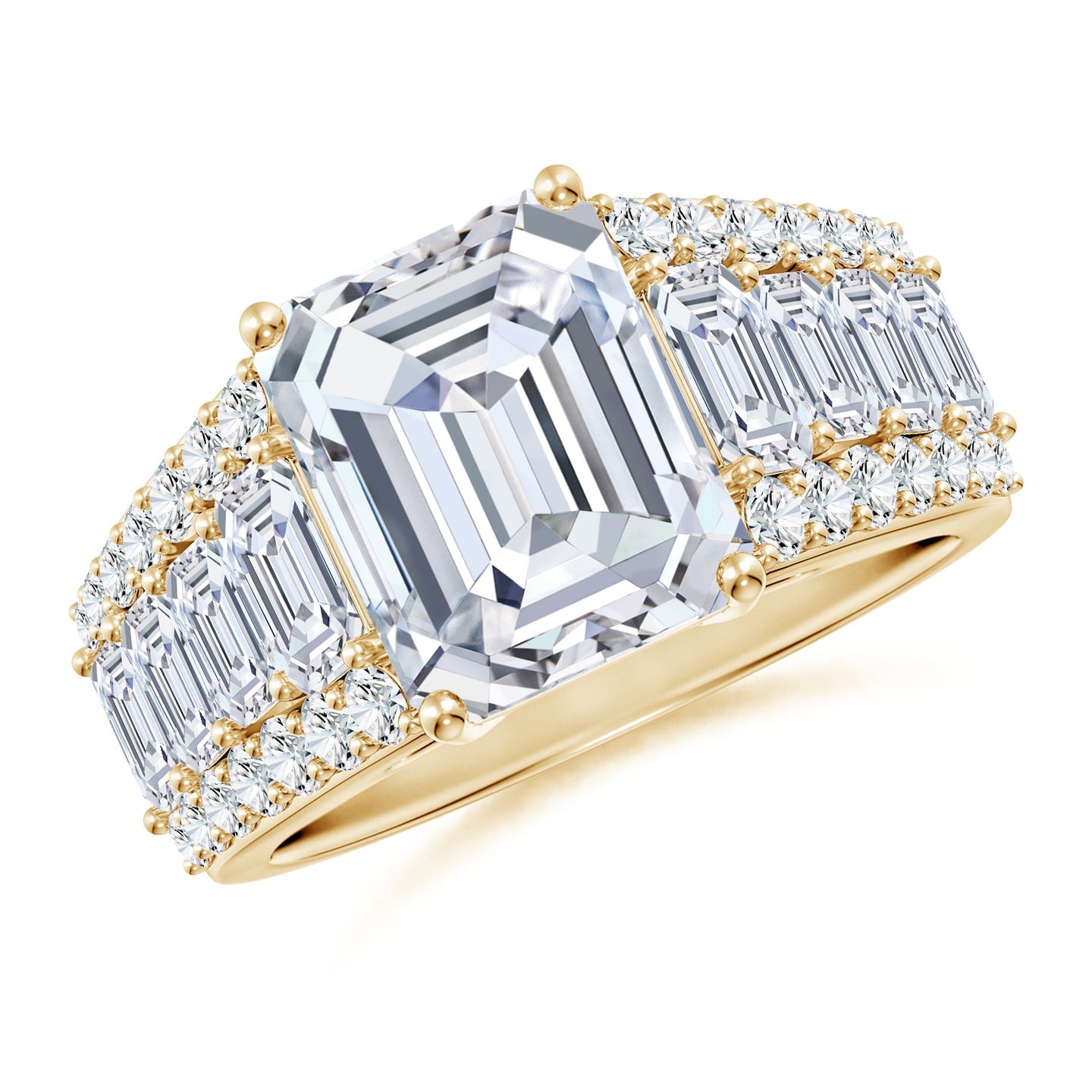 Emerald Cut Lab Grown Diamond Three-Row Statement Ring