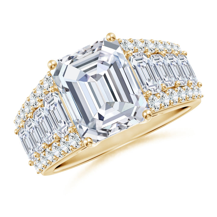 Emerald Cut Lab Grown Diamond Three-Row Statement Ring