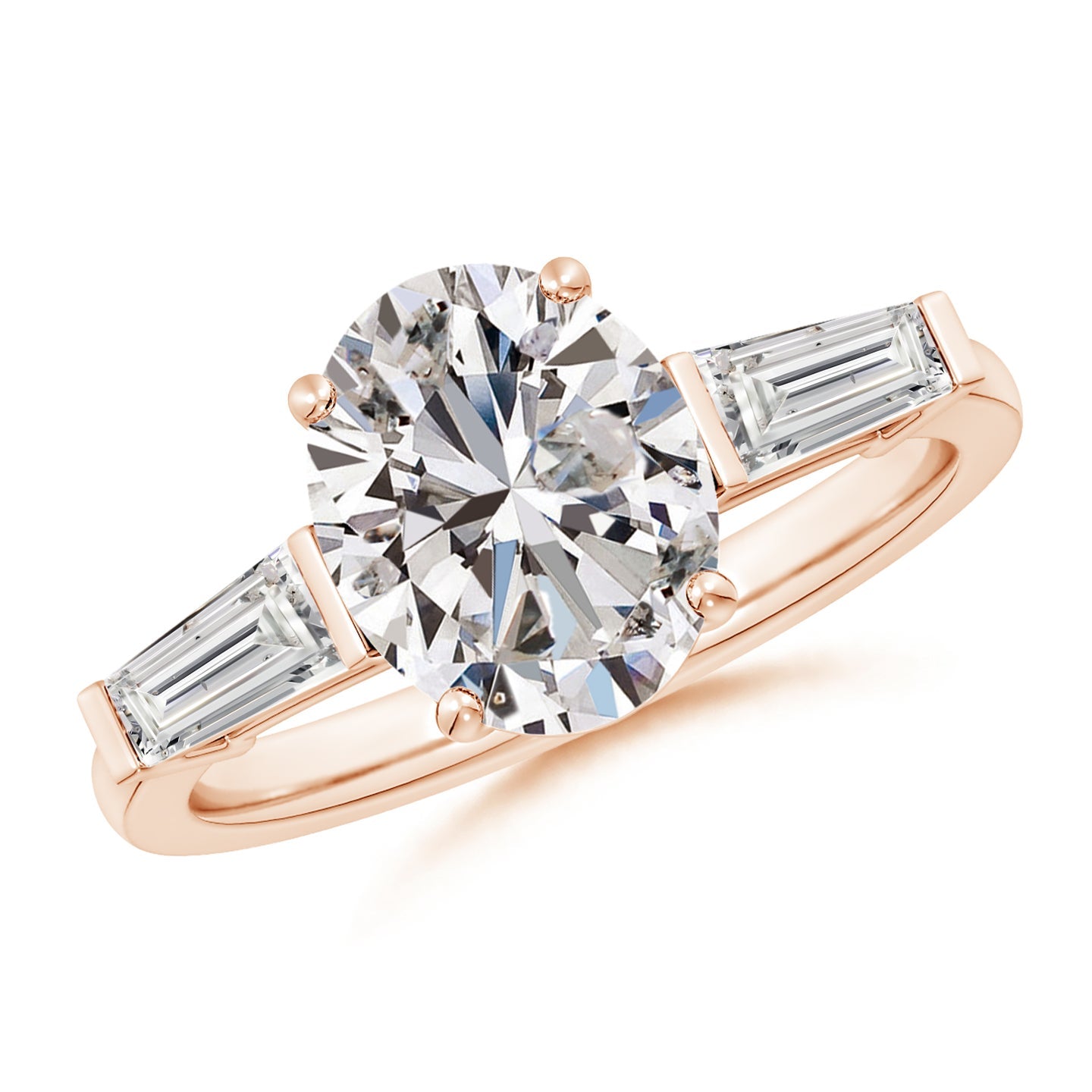 Oval And Tapered Baguette Diamond Side Stone Engagement Ring