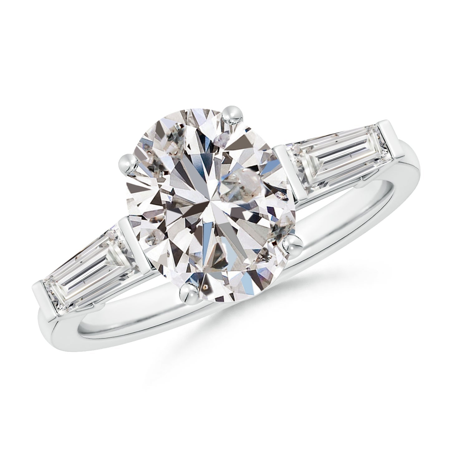 Oval And Tapered Baguette Diamond Side Stone Engagement Ring