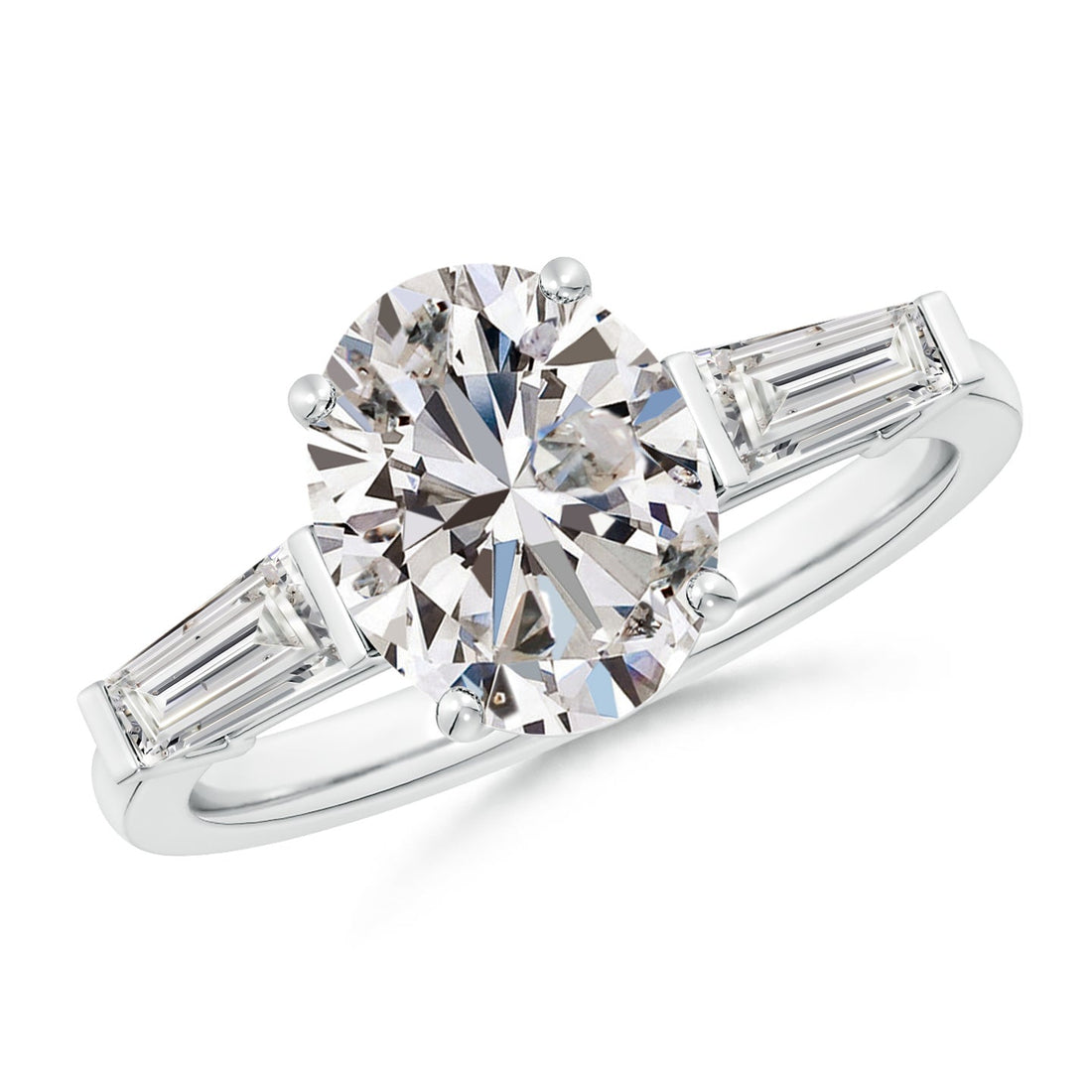 Oval And Tapered Baguette Diamond Side Stone Engagement Ring