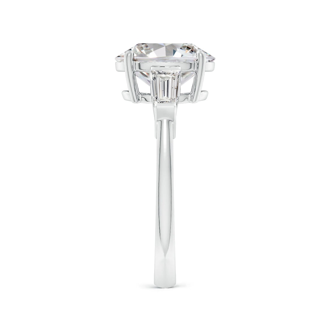 Oval And Tapered Baguette Diamond Side Stone Engagement Ring