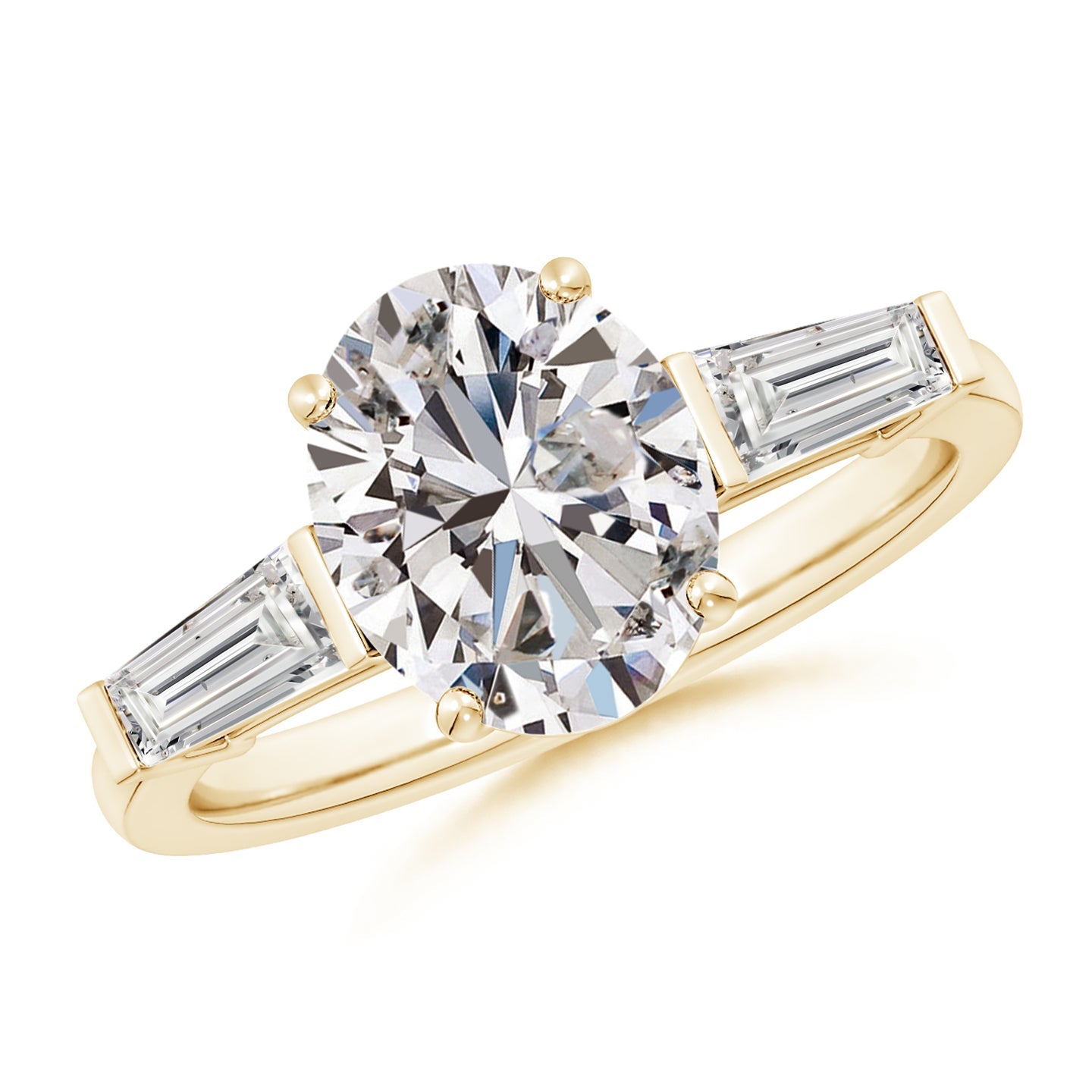Oval And Tapered Baguette Diamond Side Stone Engagement Ring