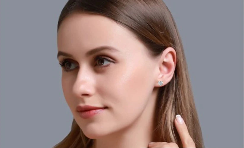 Heart-Shaped Brilliant Cut Diamond Stud Earrings