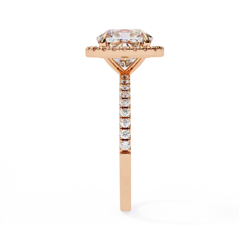 Cushion Cut Halo Diamond Engagement Ring with Pavé Band in Yellow Gold
