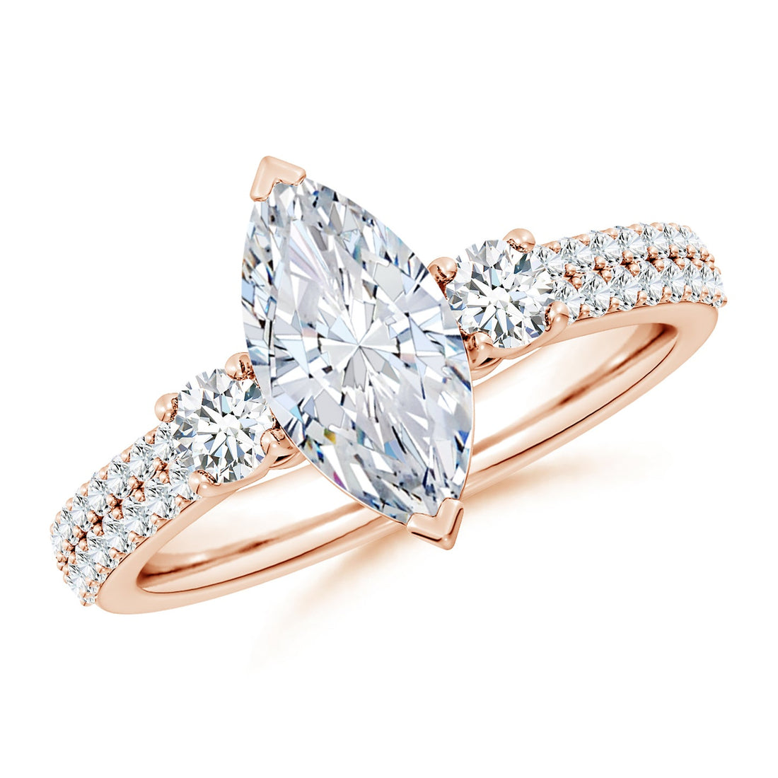 Lab-Grown Marquise Diamond Side Stone Knife-Edge Shank Engagement Ring