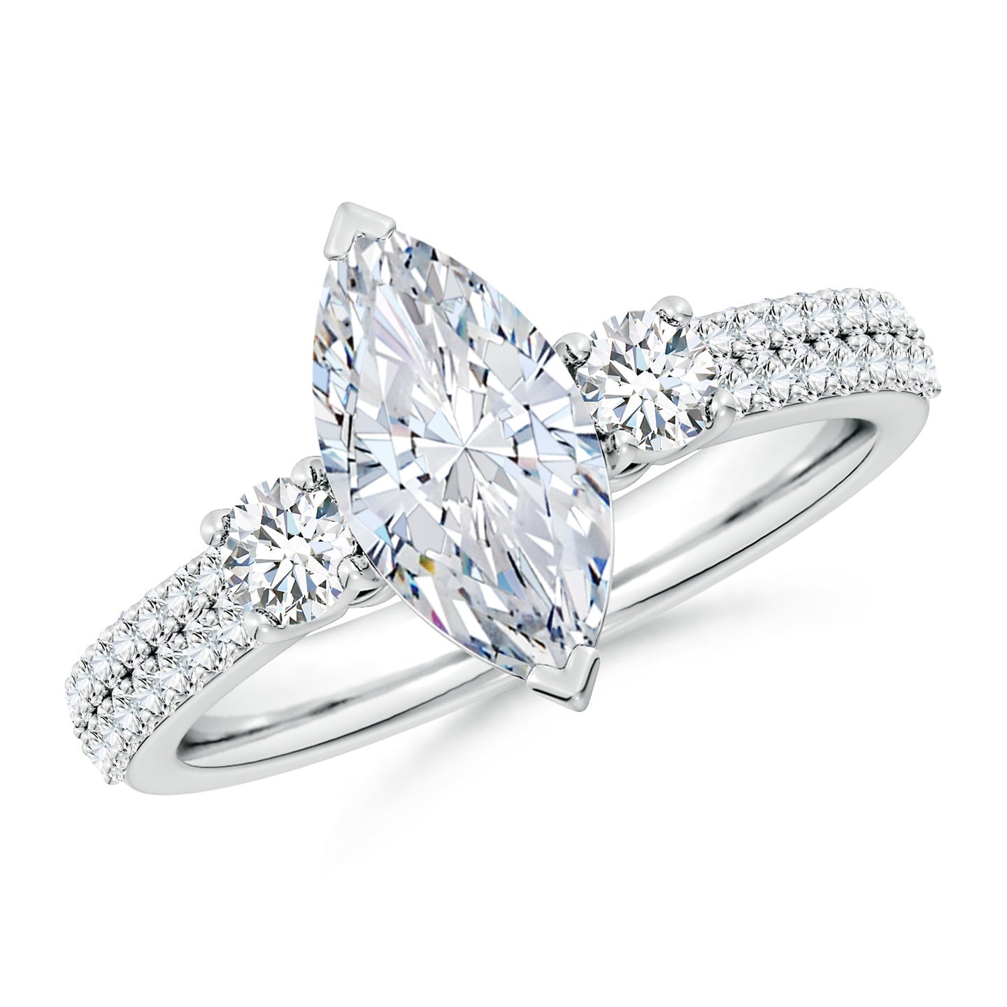 Lab-Grown Marquise Diamond Side Stone Knife-Edge Shank Engagement Ring