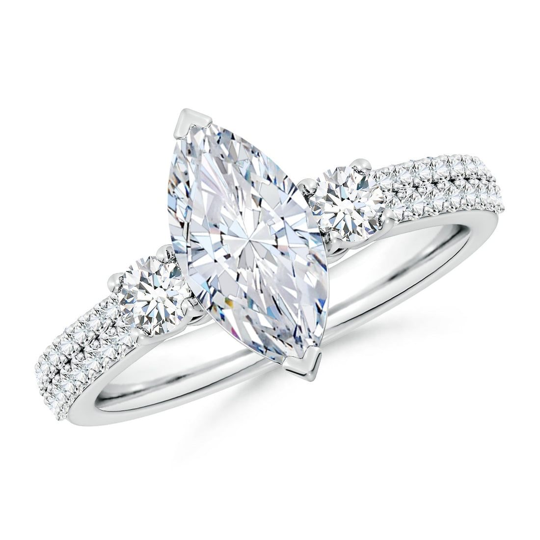 Lab-Grown Marquise Diamond Side Stone Knife-Edge Shank Engagement Ring