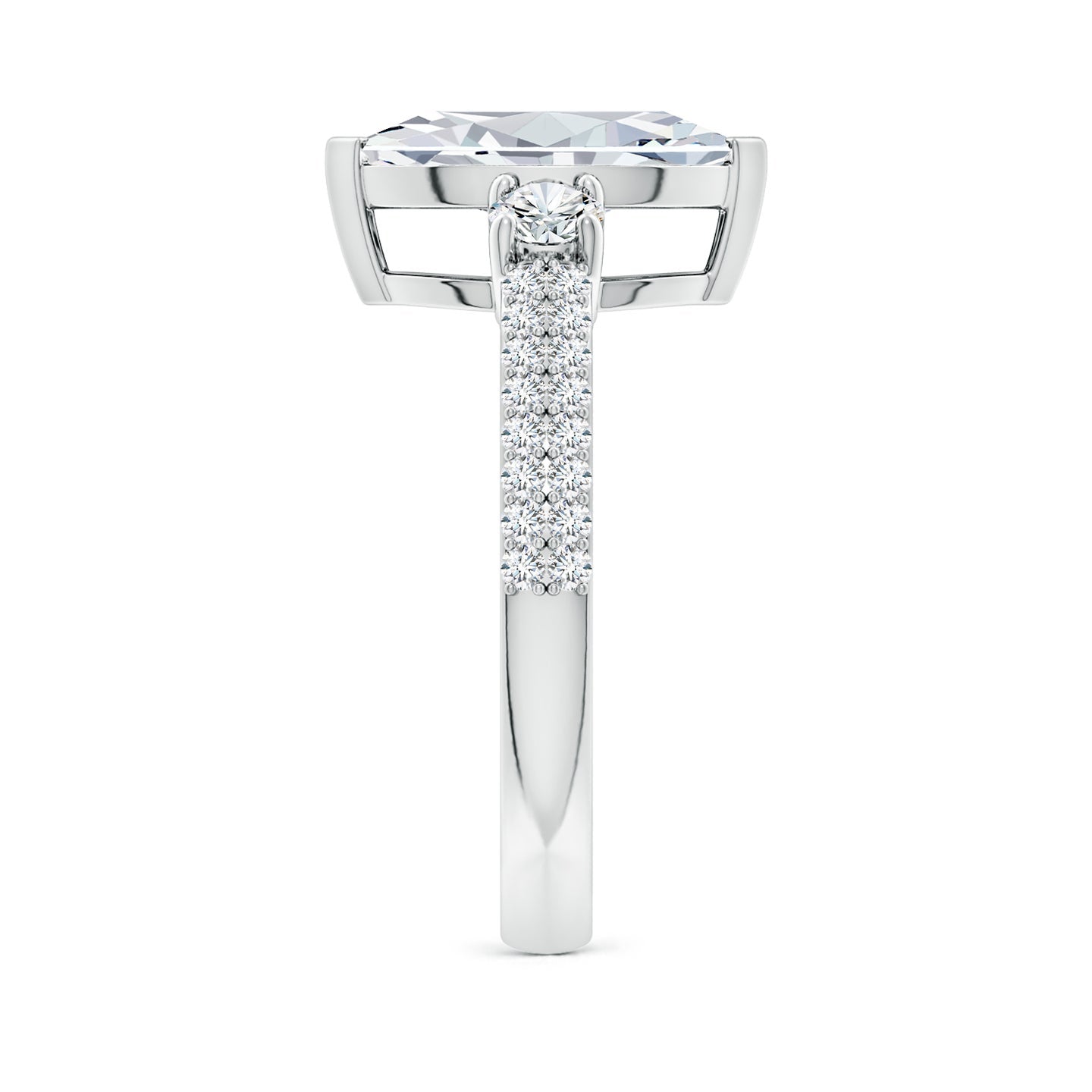 Lab-Grown Marquise Diamond Side Stone Knife-Edge Shank Engagement Ring
