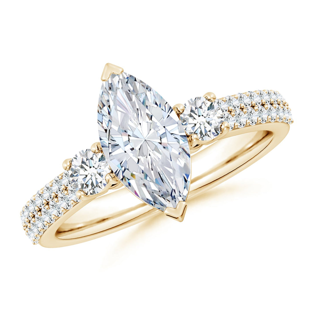 Lab-Grown Marquise Diamond Side Stone Knife-Edge Shank Engagement Ring