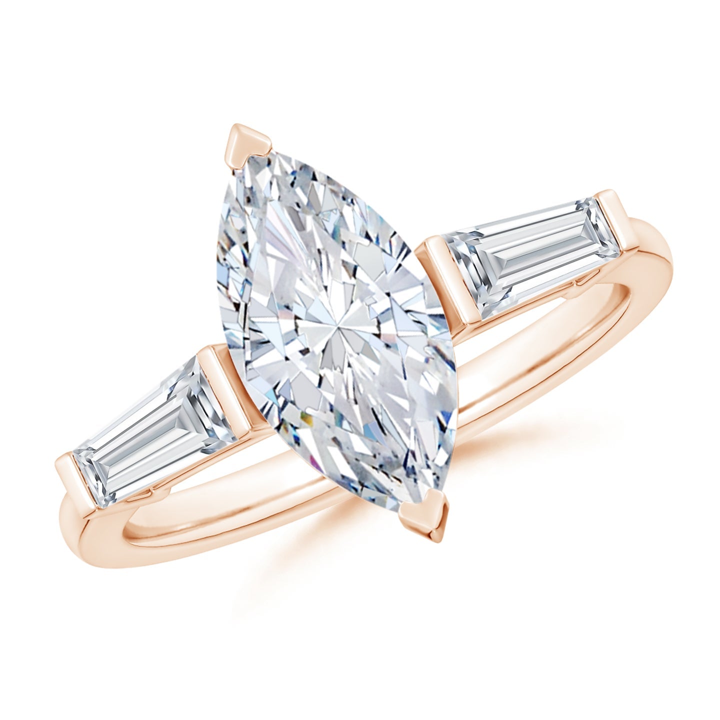 Lab-Grown Marquise And Tapered Baguette Diamond Side Stone Engagement Ring