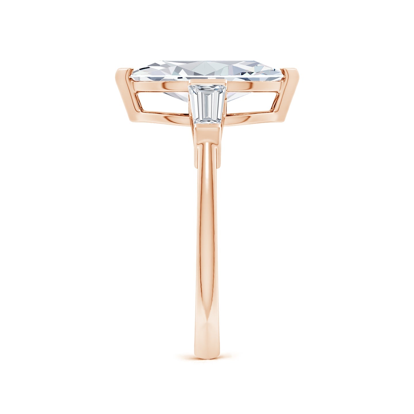 Lab-Grown Marquise And Tapered Baguette Diamond Side Stone Engagement Ring