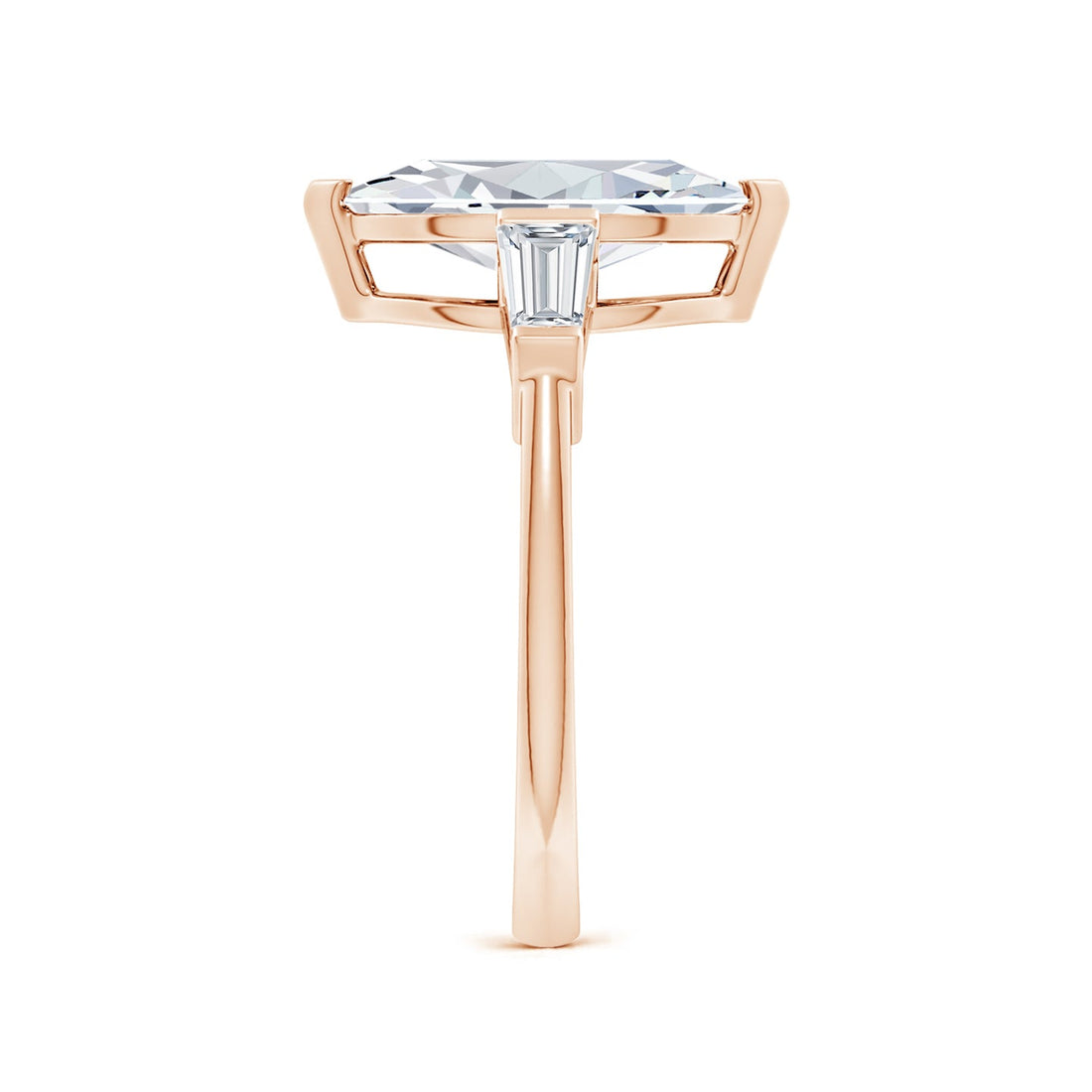 Lab-Grown Marquise And Tapered Baguette Diamond Side Stone Engagement Ring