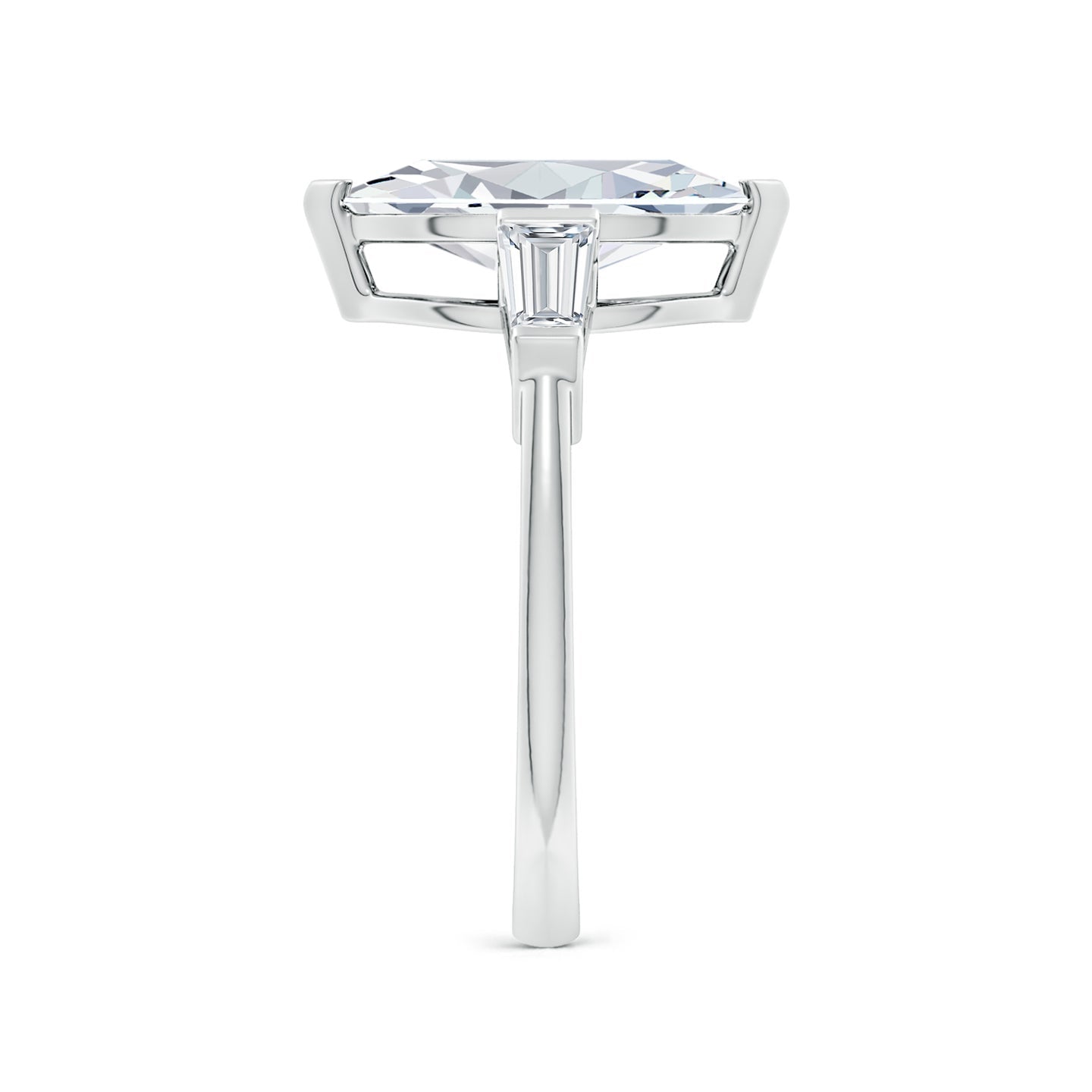 Lab-Grown Marquise And Tapered Baguette Diamond Side Stone Engagement Ring
