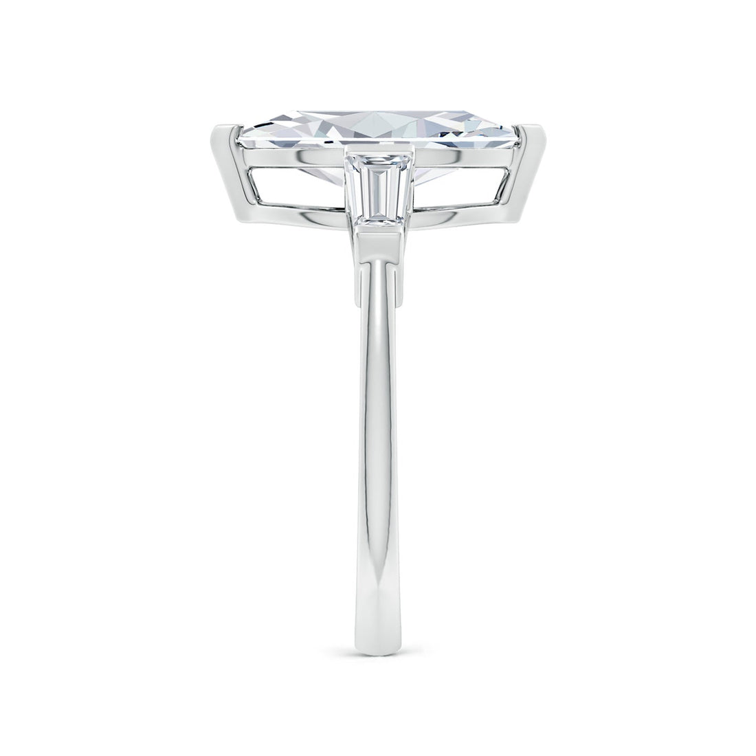 Lab-Grown Marquise And Tapered Baguette Diamond Side Stone Engagement Ring