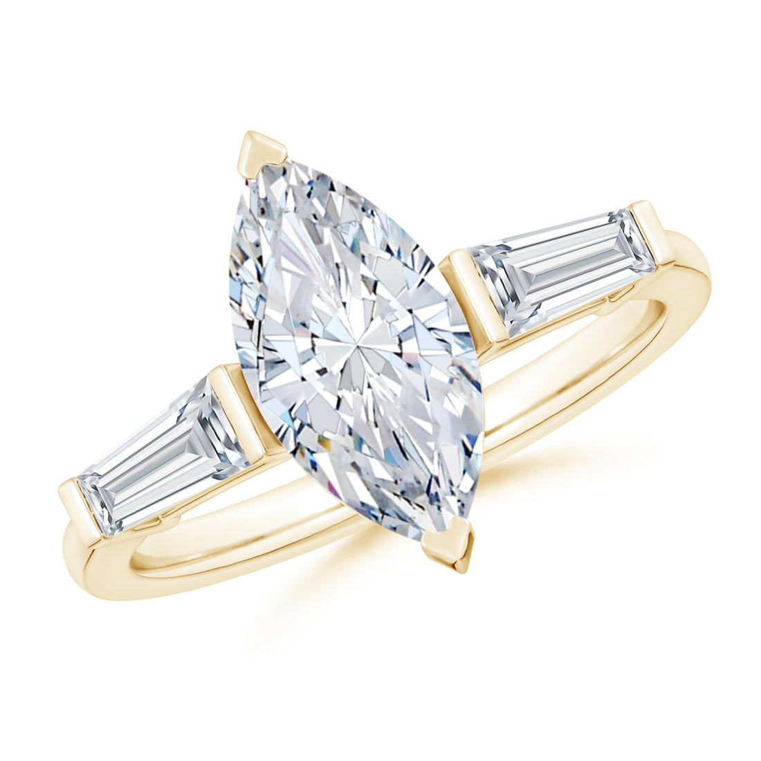 Lab-Grown Marquise And Tapered Baguette Diamond Side Stone Engagement Ring