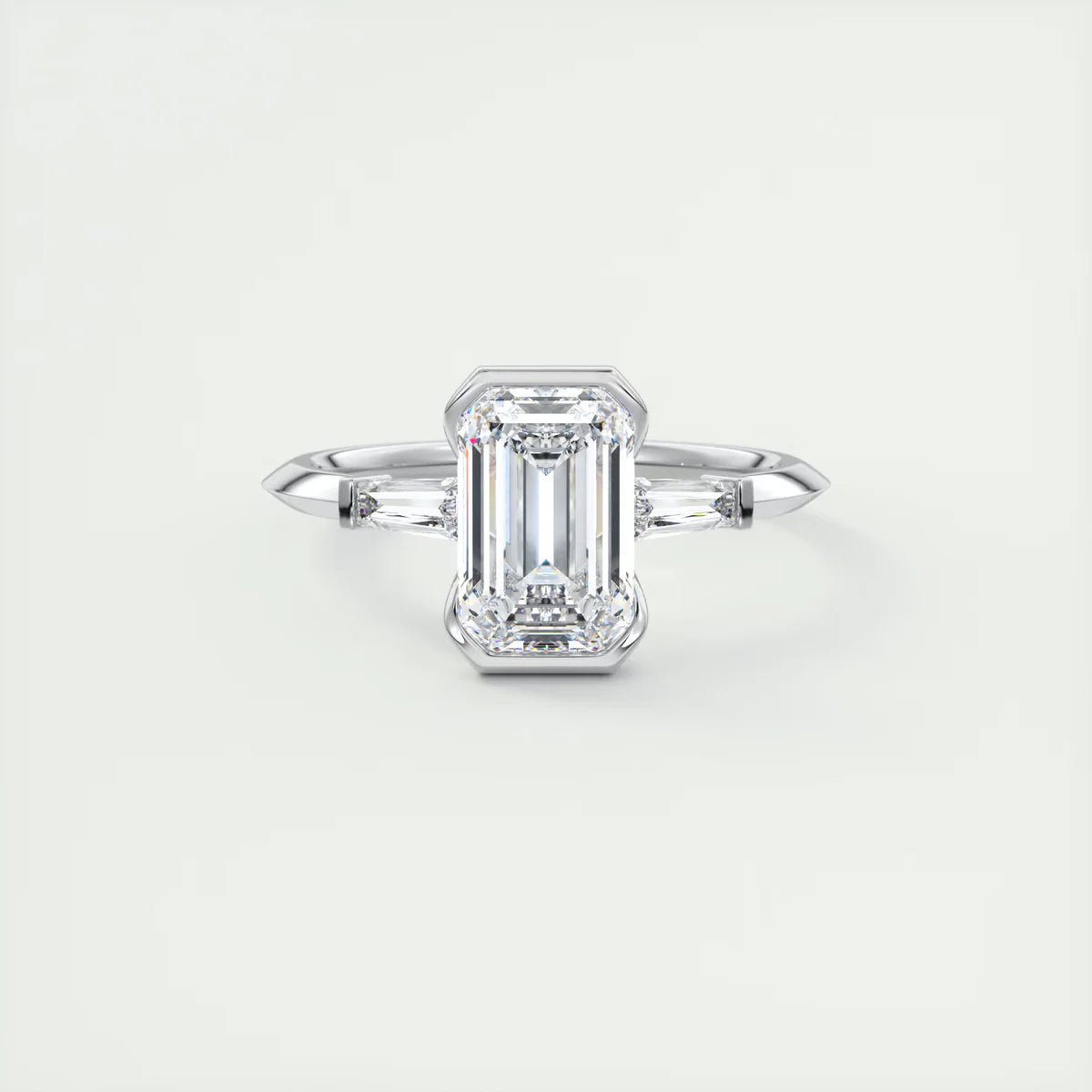 Emerald Half Bezel Three-Stone Engagement Ring